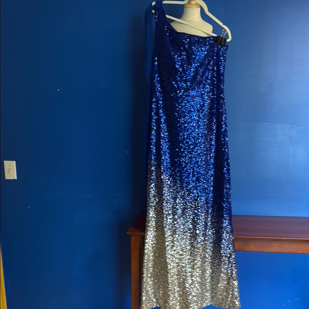 Blue and Silver Sequin Gown
